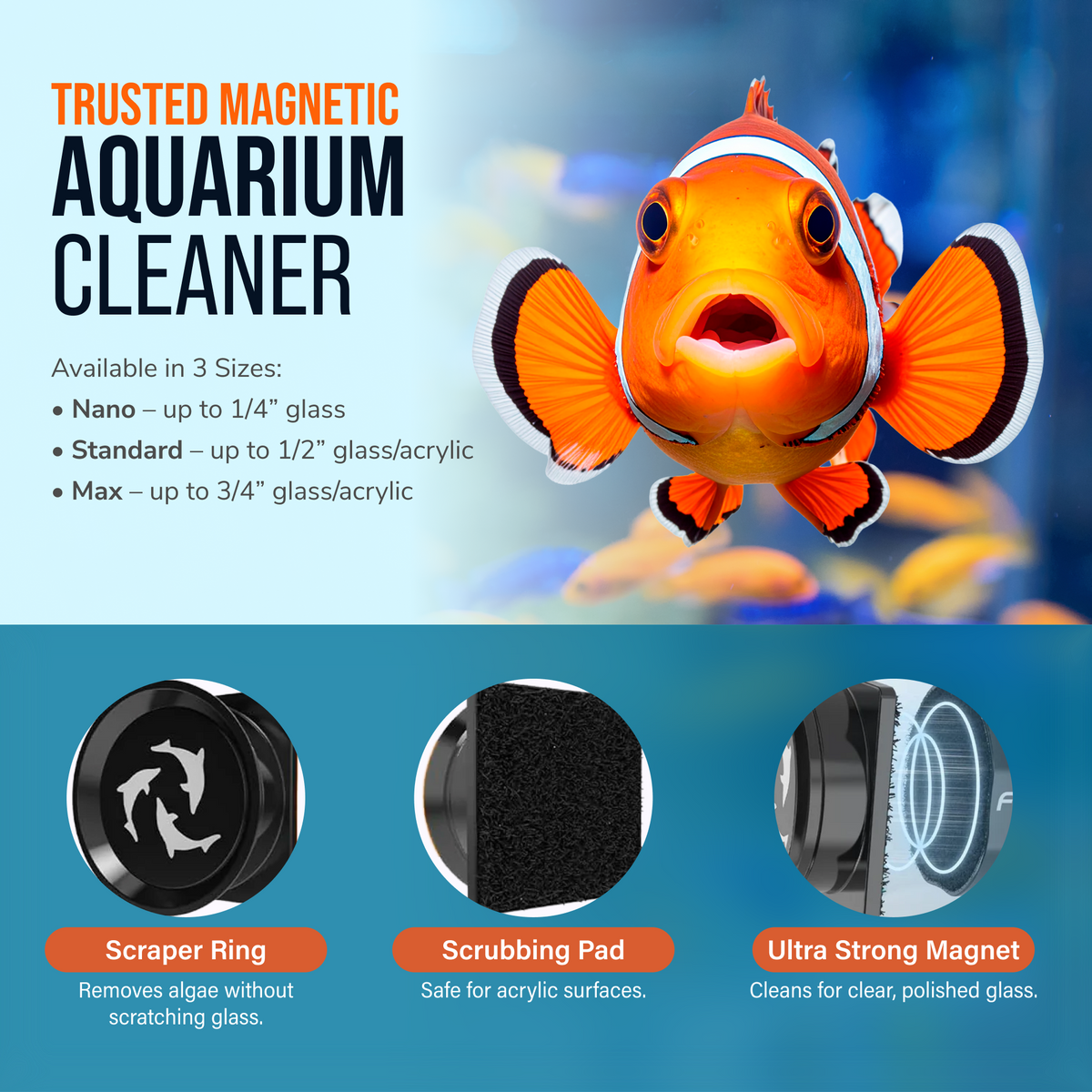 Flipper Pico Black 2-in-1 Aquarium Magnet Cleaner