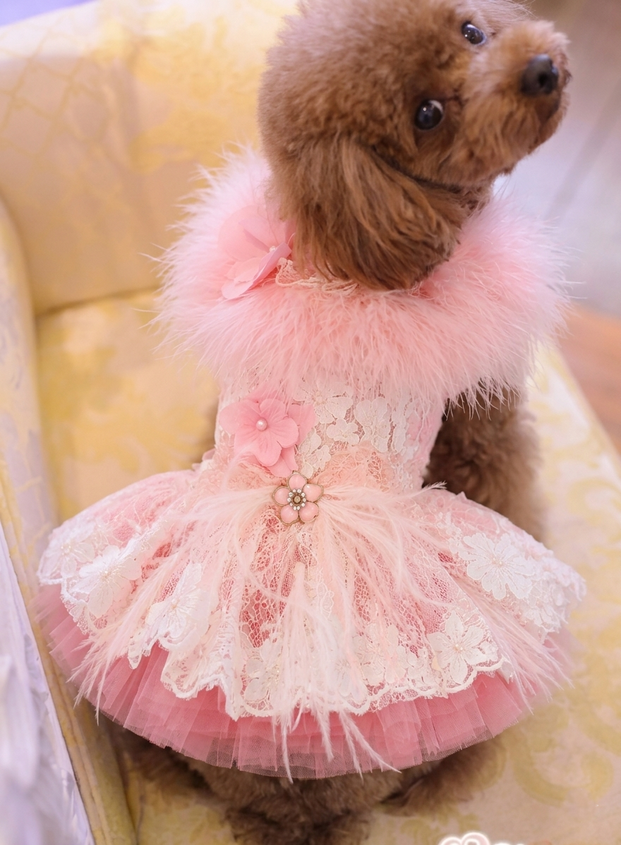 Pink Swan Feather Tutu Dog Princess Dress