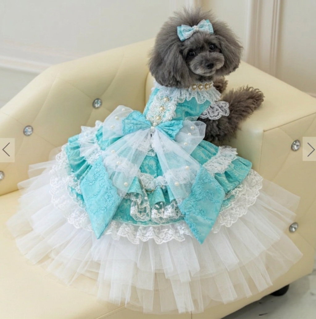 Rococo Princess Dog Wedding Dress with Crinoline Train