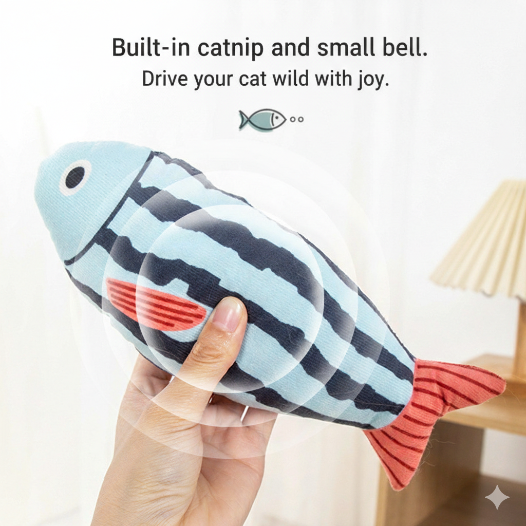 Catnip Fish Plush Cat Toy with Bell