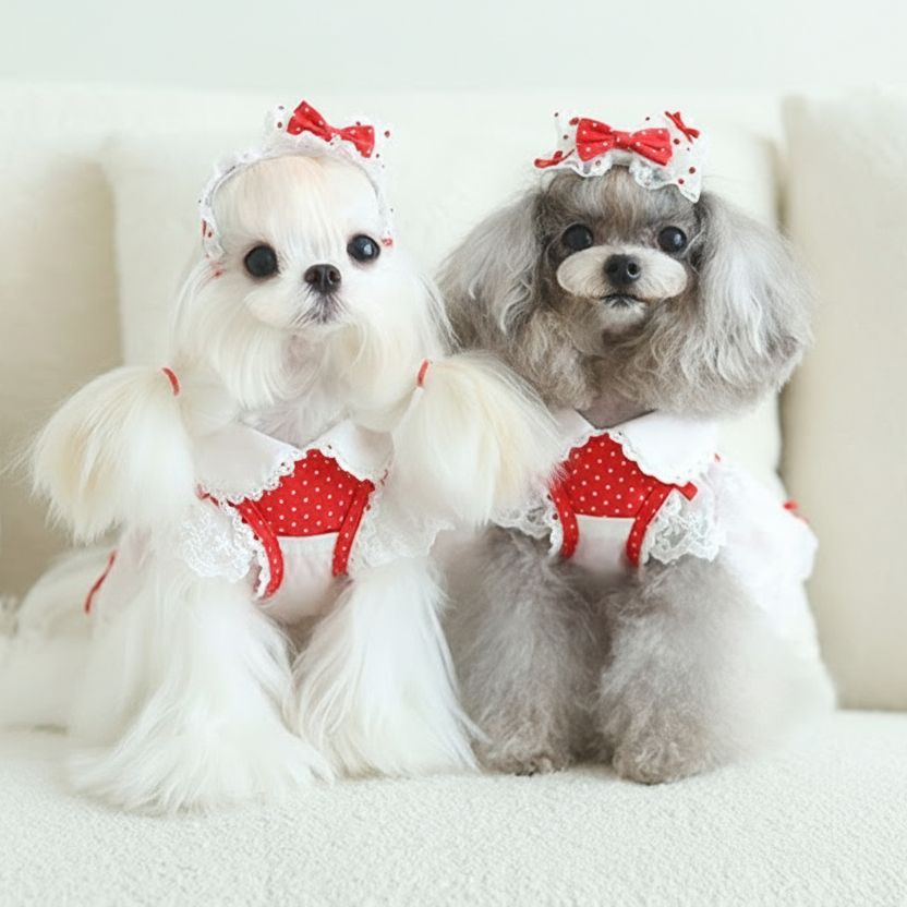 Red Polka Dot 2-Piece Dog Dress Set