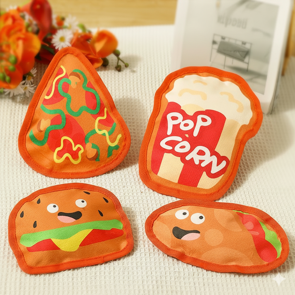 Four Piece Fast Food Flat Plush Dog Toy Set