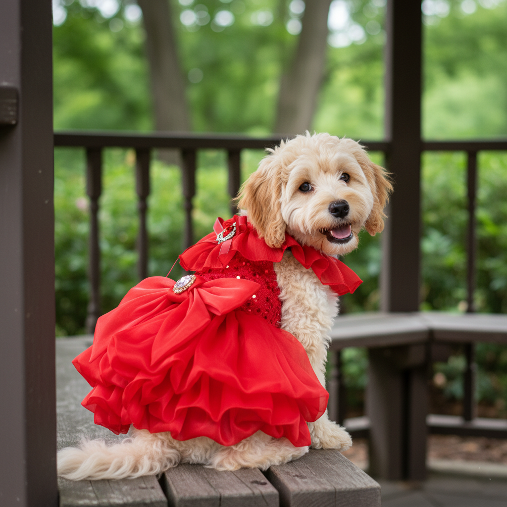 Red Princess Dog Dress with Tulle Skirt