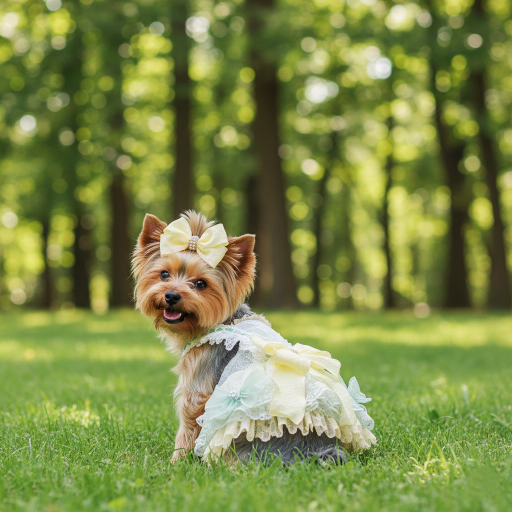Yellow Lace Bowknot Dog Dress
