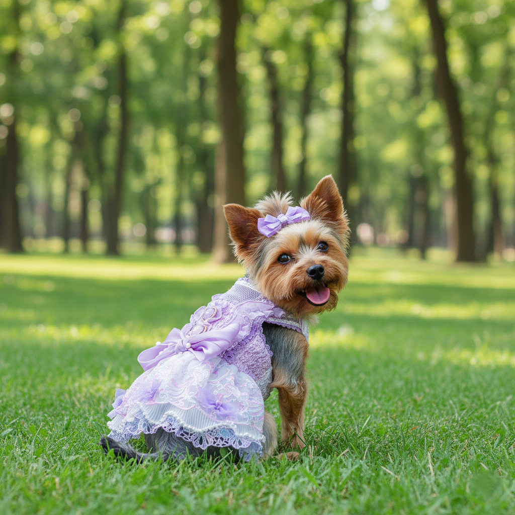Purple Lace Pearl Bow Dog Dress