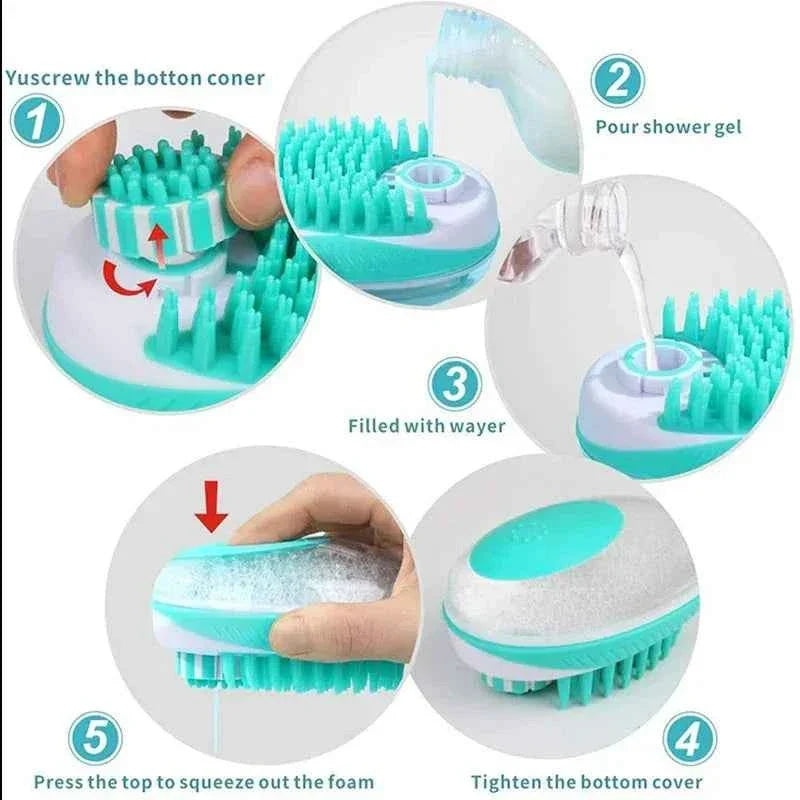 2-in-1 Pet Bath Brush – Soft Silicone Dog Cat Grooming & Massage Comb