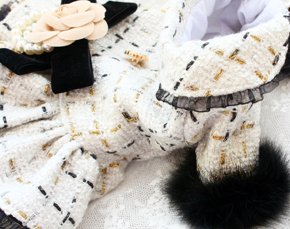 Luxury Tweed Dog Dress with Fur Trim