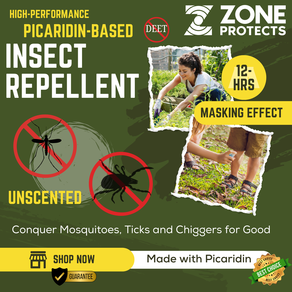 Insect Repellent, Picaridin Unscented Bundle 2 Pack of 4oz + Refill