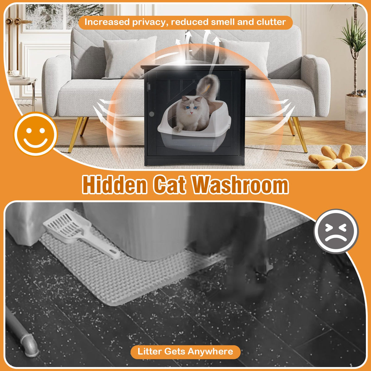 Sidetable Nightstand Weatherproof Multi-function Cat House-Black