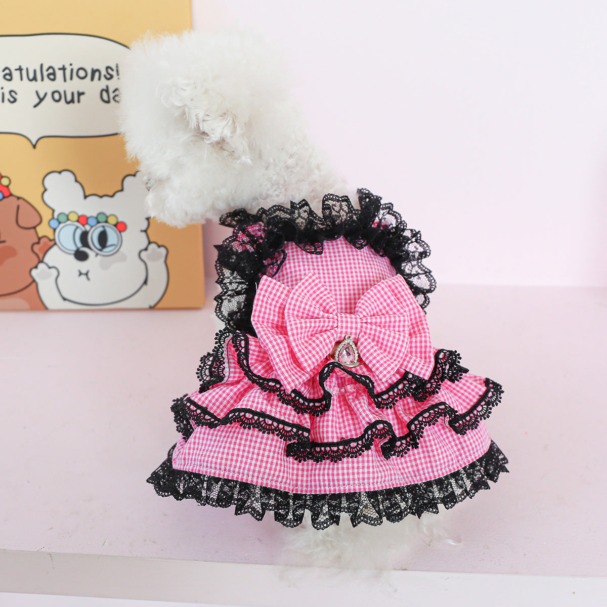 Pink Gingham Lace Dog Dress