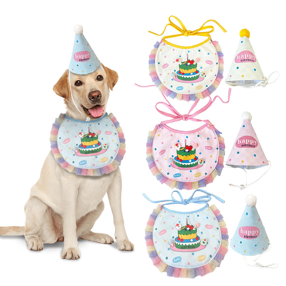 Pink Cake Pet Birthday Hat and Bib Set
