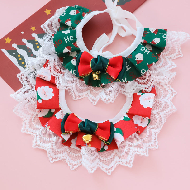 Christmas Pet Ruffle Collar with Lace Bow & Bell
