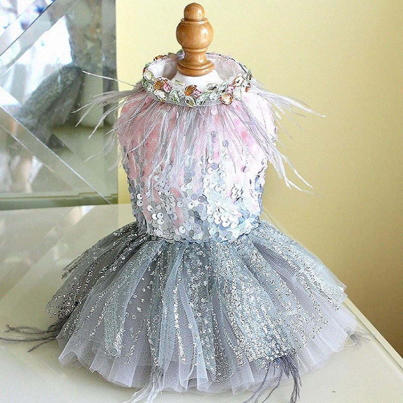 Sequin Feather Dog Princess Dress
