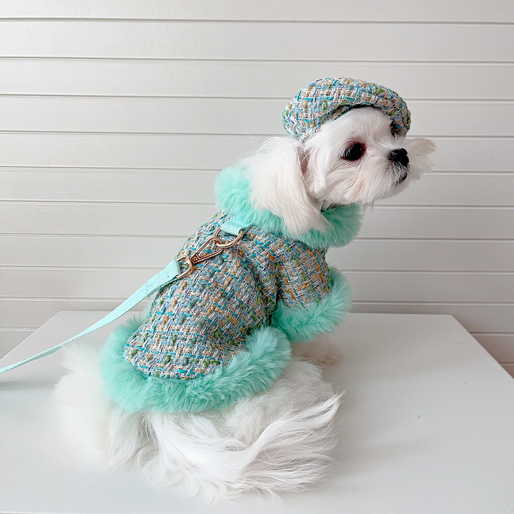 Green Tweed Dog Cape, Hat and Leash Set