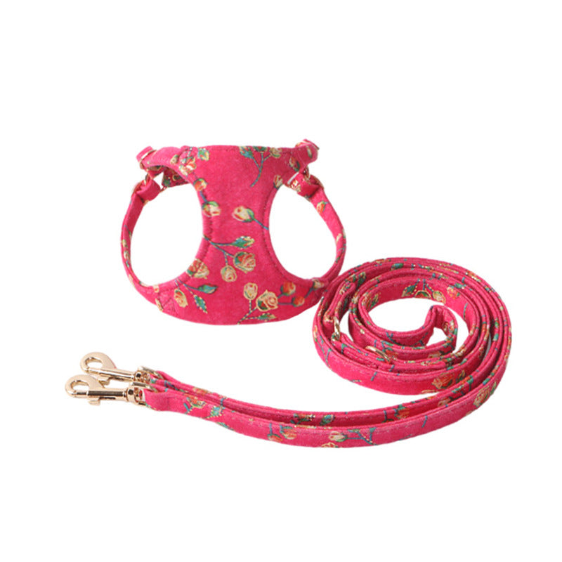 Vintage Floral Dog Harness & Leash Set – Soft Lightweight & Stylish