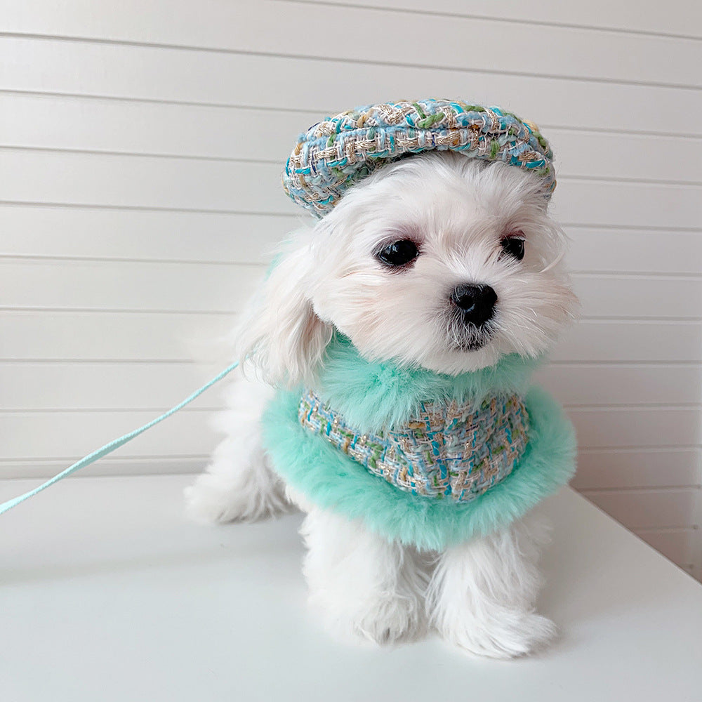Green Tweed Dog Cape, Hat and Leash Set