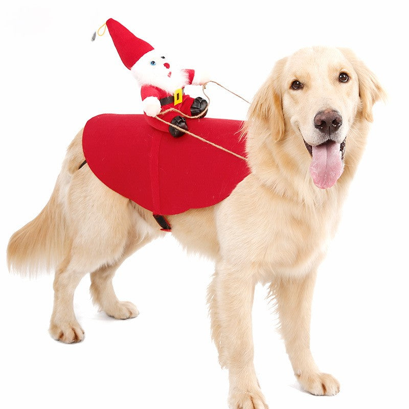 Dog costume Santa rides on deer