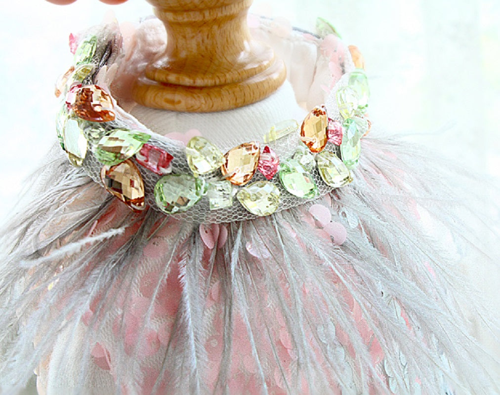 Sequin Feather Dog Princess Dress