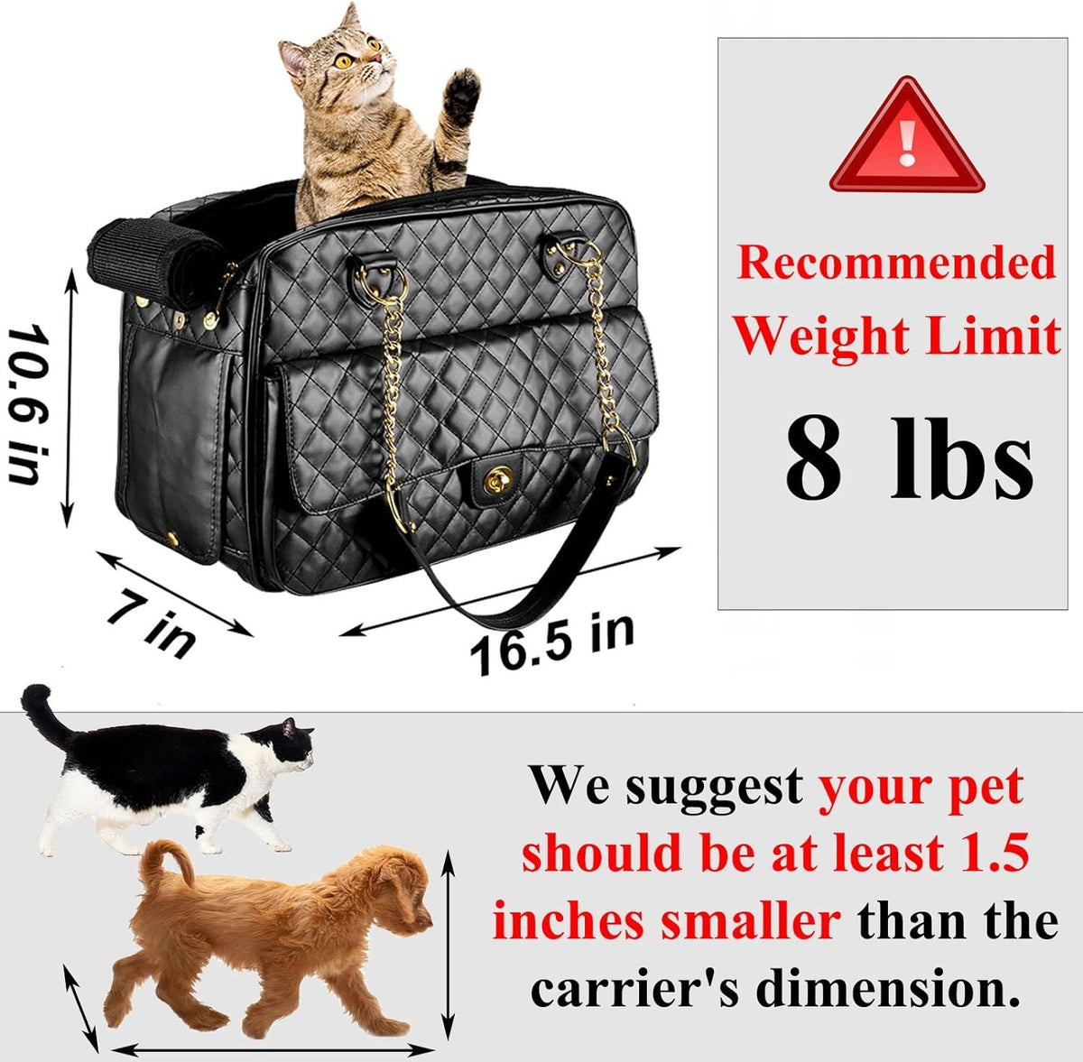 Black Quilted Pet Carrier Handbag