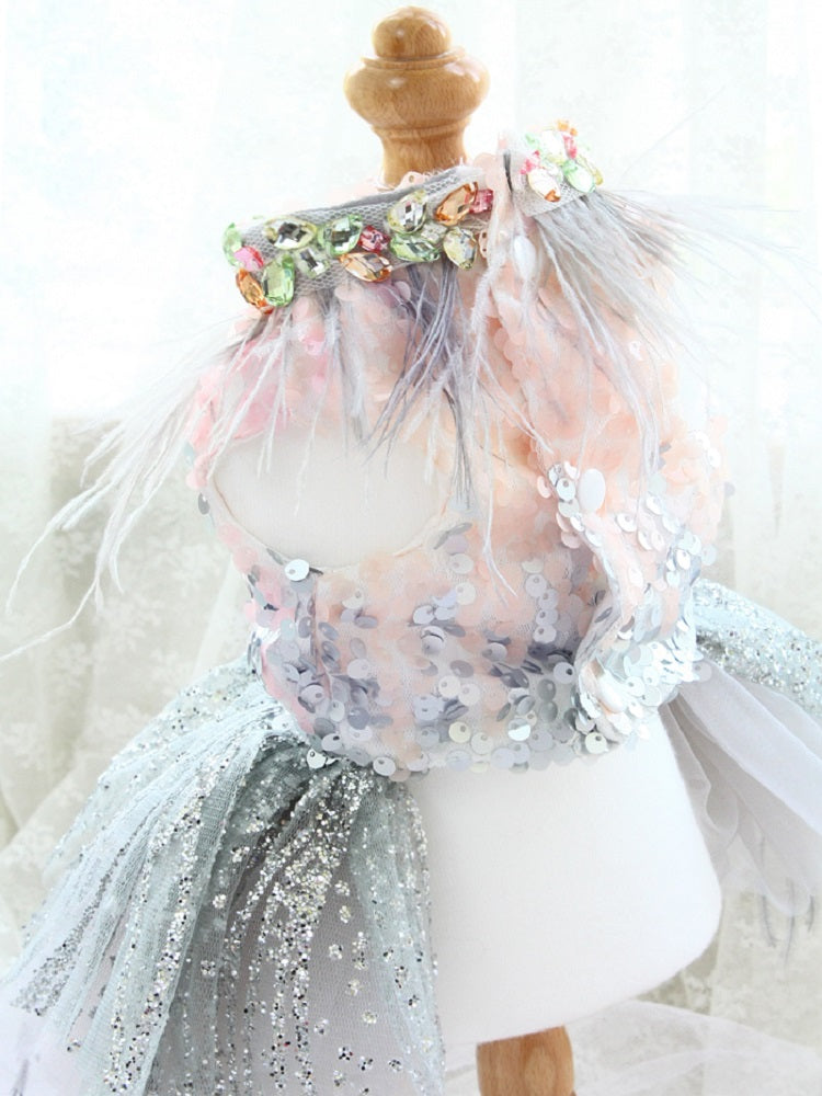 Sequin Feather Dog Princess Dress