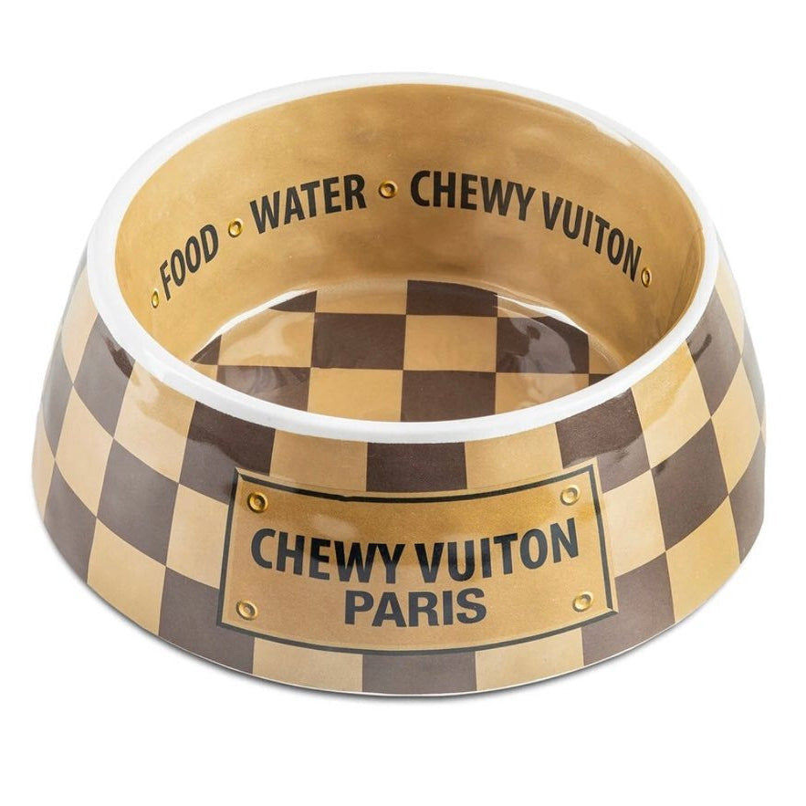 Brown Checkered Pet Bowl and Placemat
