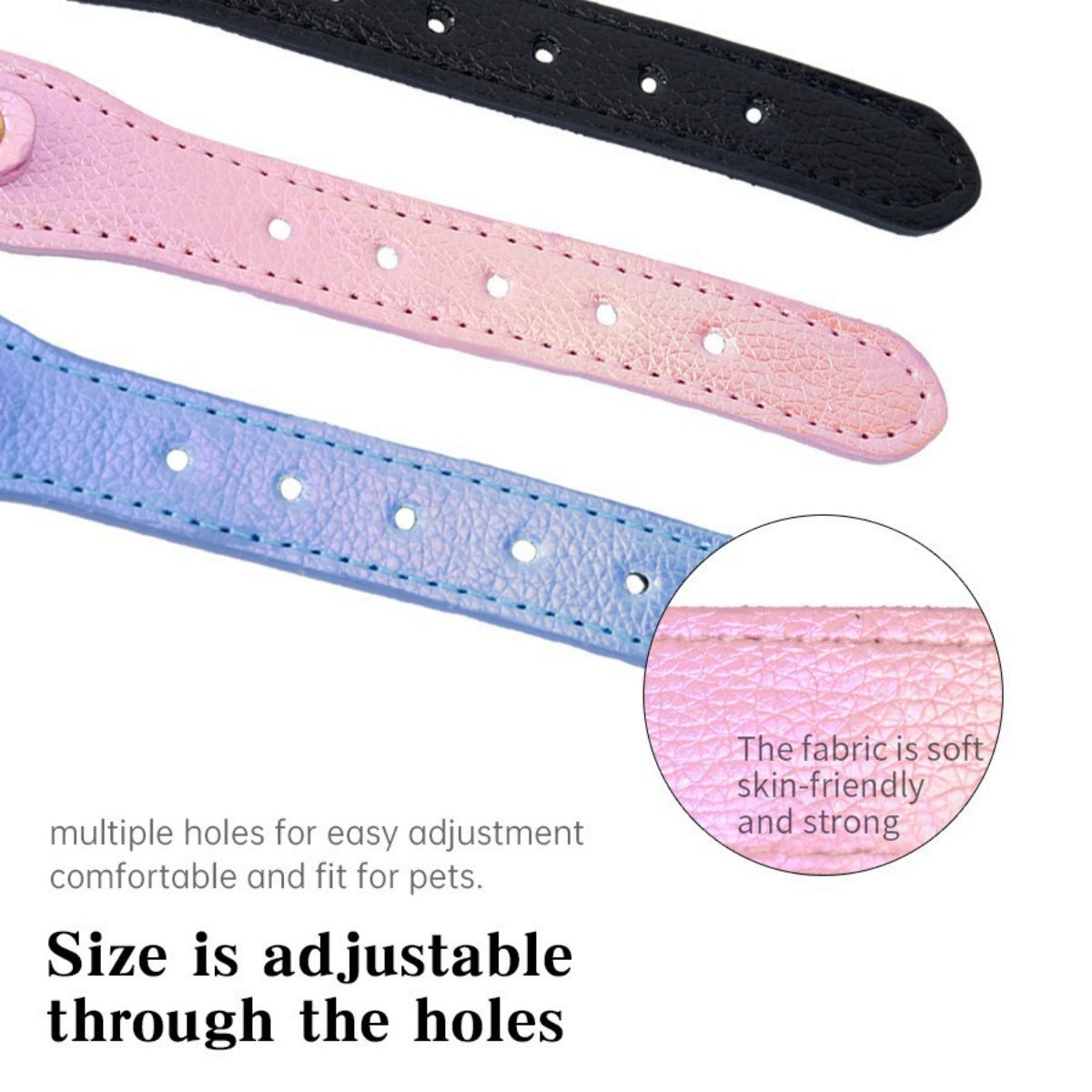 Adjustable PU Leather Dog Collar with Crystal Heart Charm