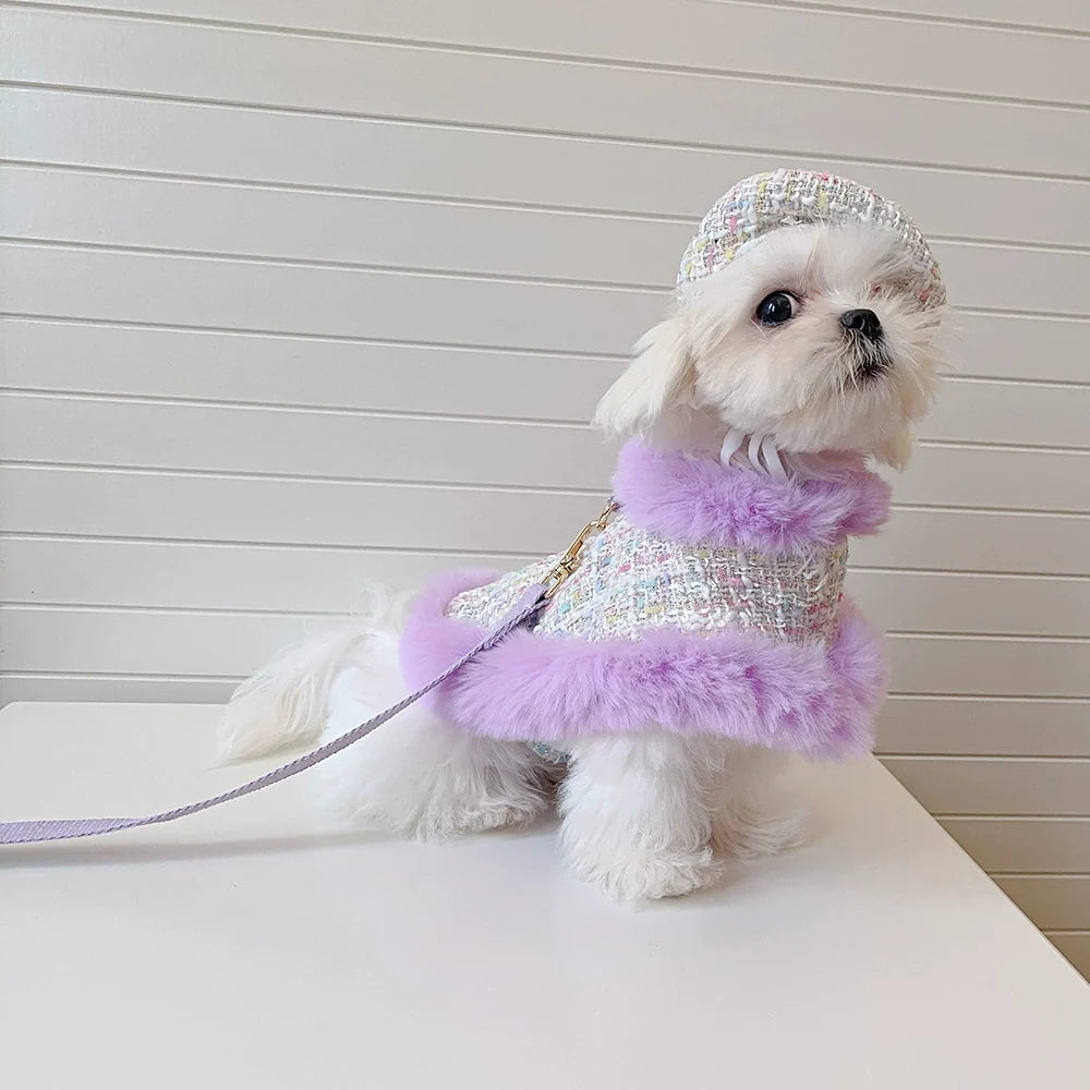 Lavender Tweed Dog Cape, Hat and Leash Set
