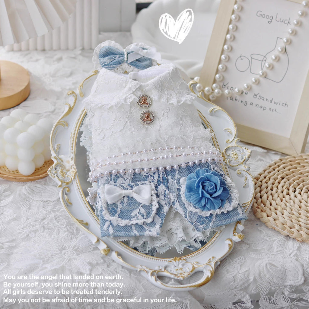 Blue Lace Flower Dog Dress