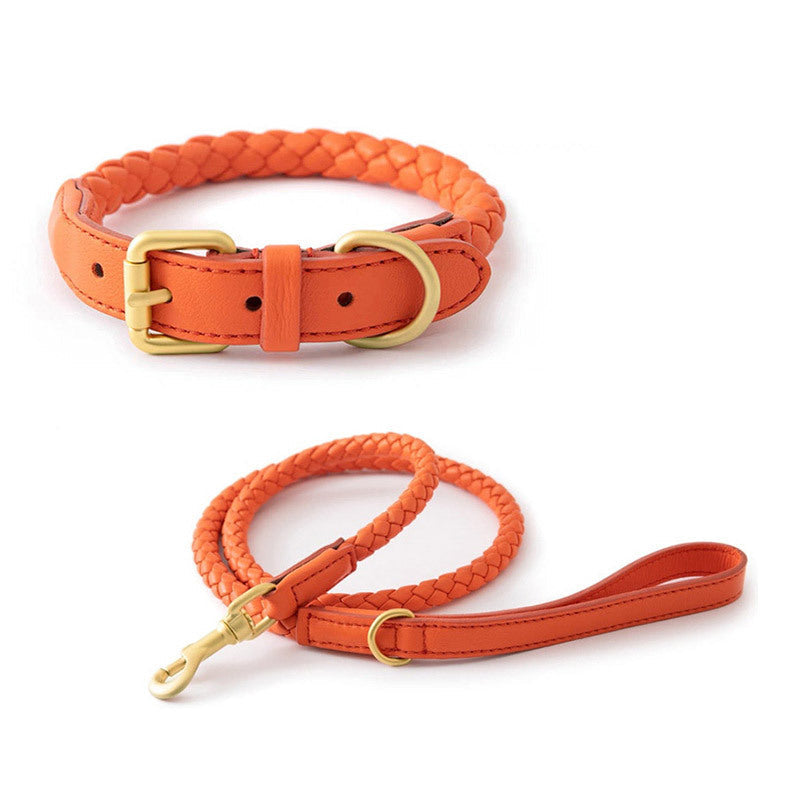 Boutique Braided Leather Dog Collar + Leash Set – Eco-Friendly, Durable, Stylish