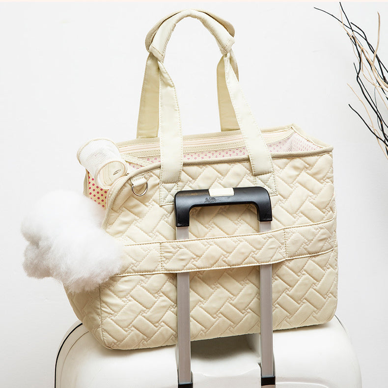 Cream Quilted Pet Carrier Bag