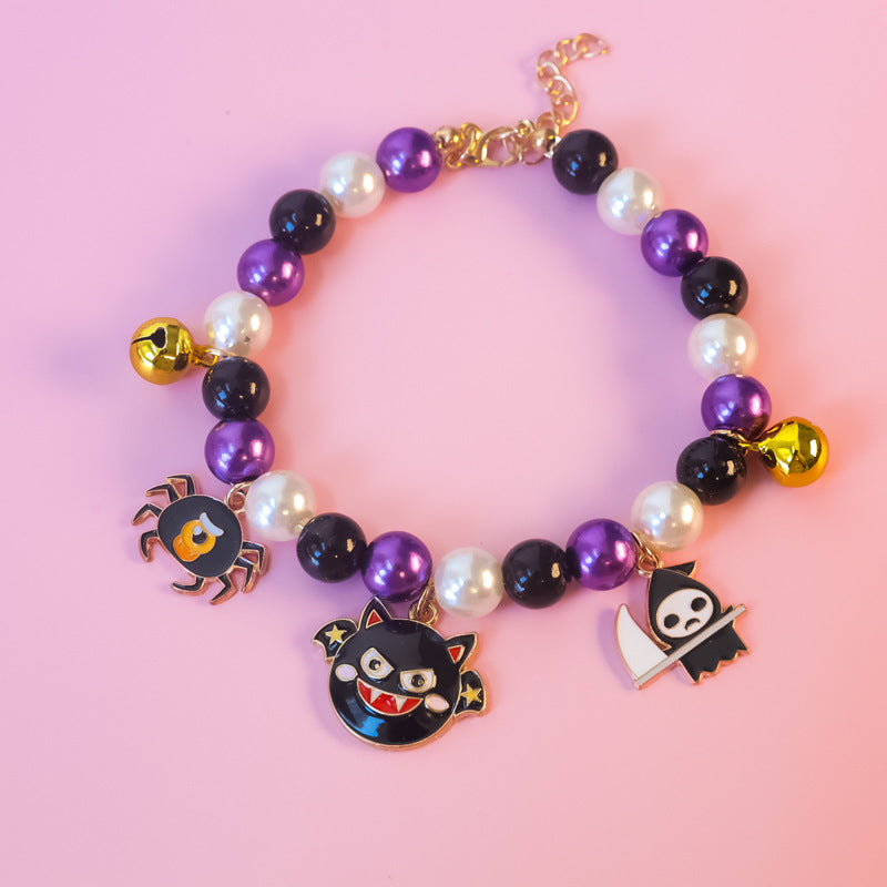 Halloween Bat and Spider Pet Bead Necklace
