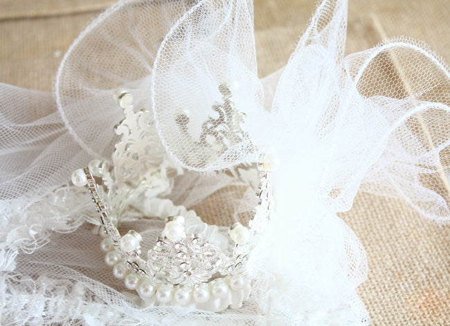 Pet Bridal Veil and Pearl Crown Set