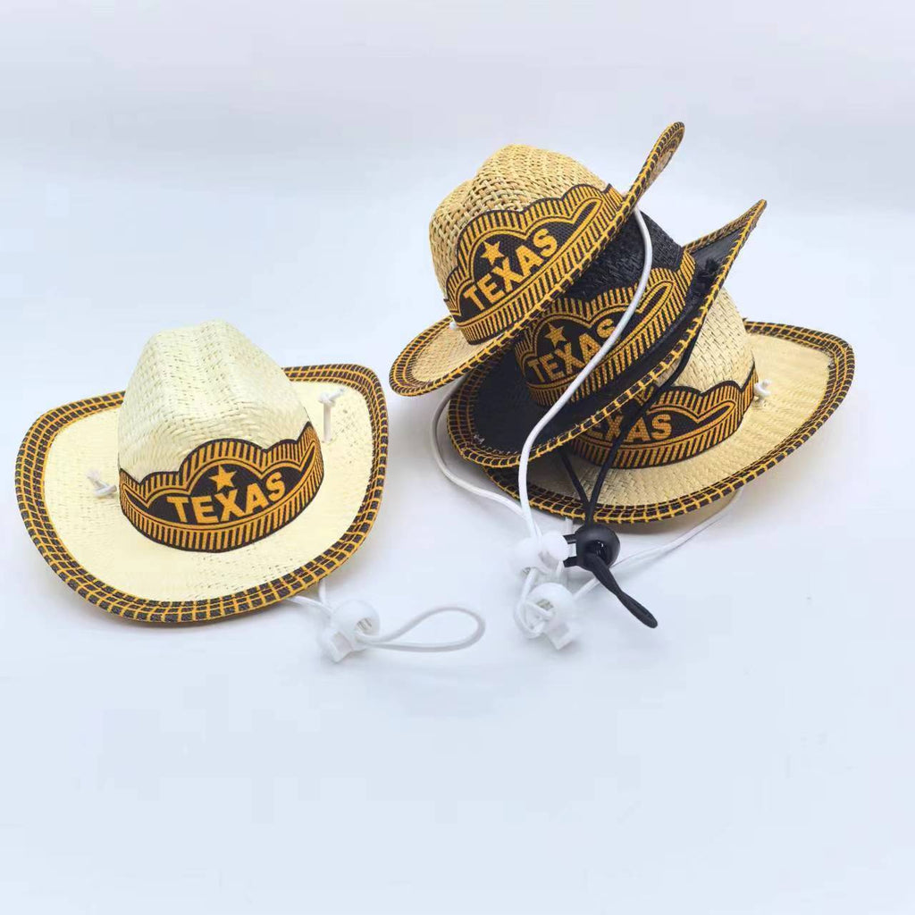 Straw Pet Cowboy Hat with Chin Cord