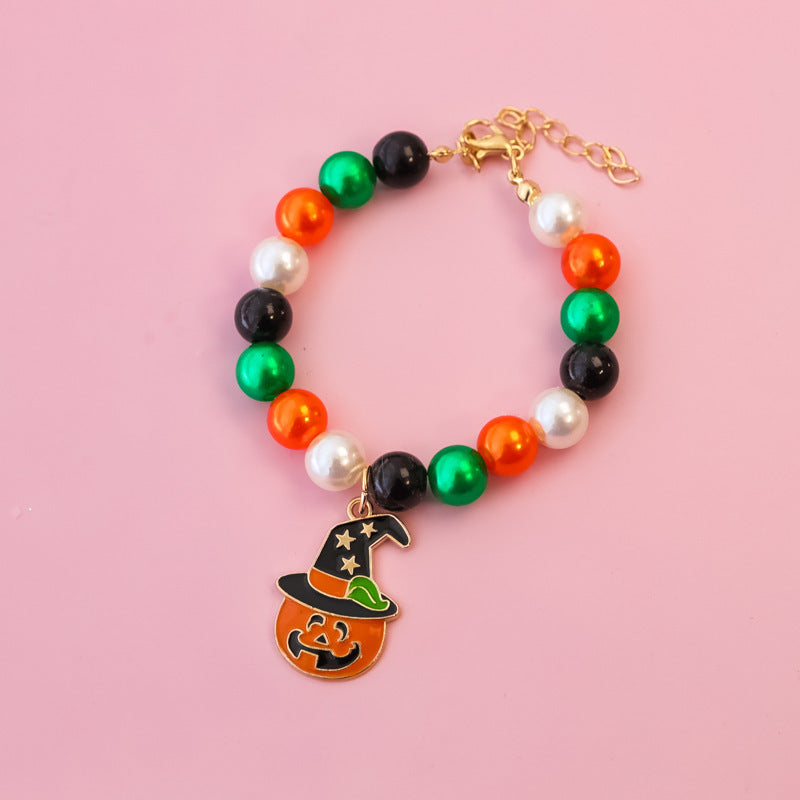 Pumpkin Witch Hat Pet Bead Necklace