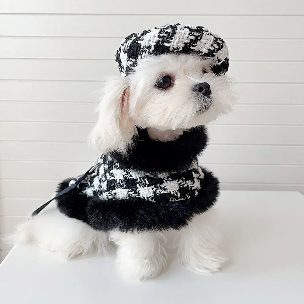Houndstooth Dog Cape, Hat and Leash Set