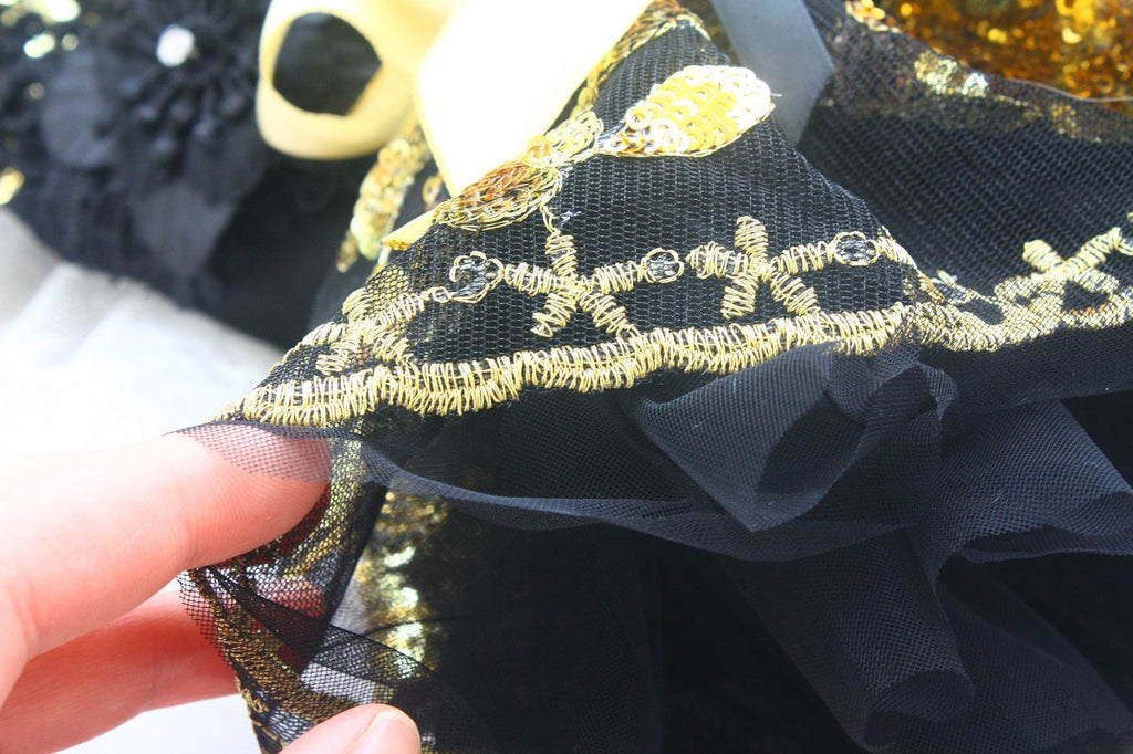 Black and Gold Floral Sequin Tutu Dog Dress