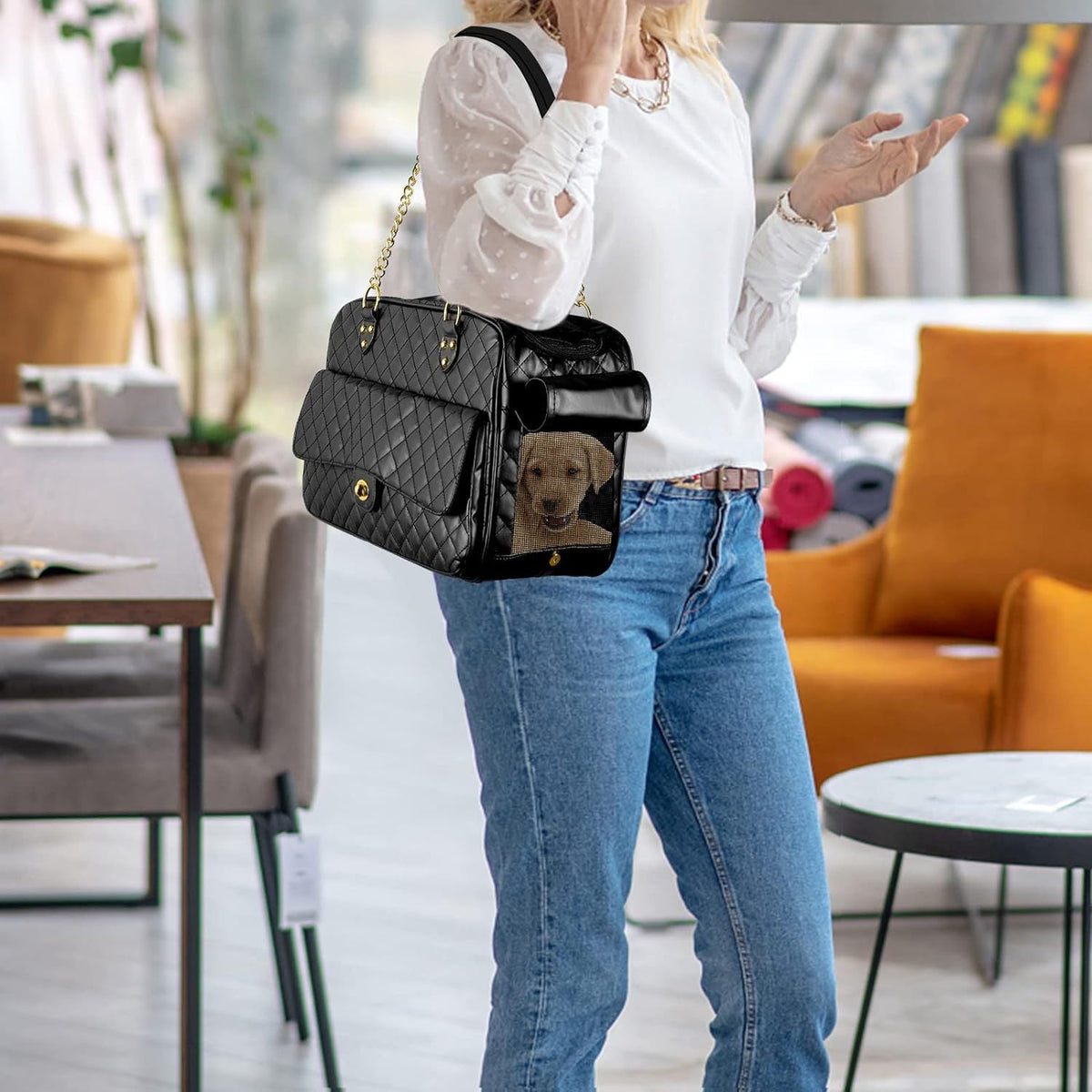 Black Quilted Pet Carrier Handbag