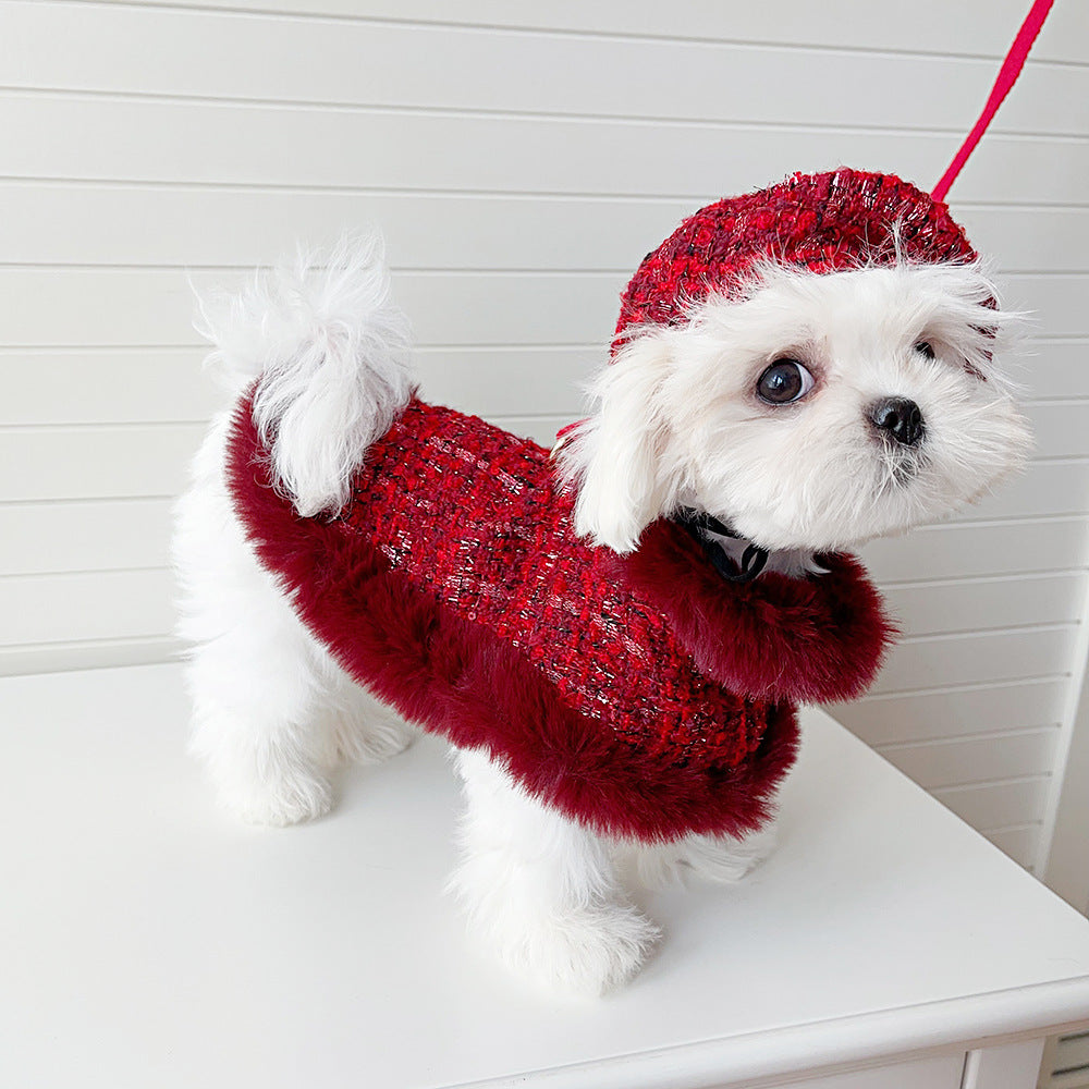 Wine Tweed Dog Cape, Hat and Leash Set