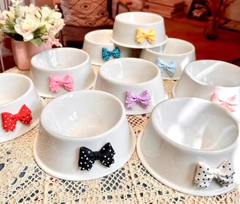Polka Dot Bow Ceramic Pet Bowl