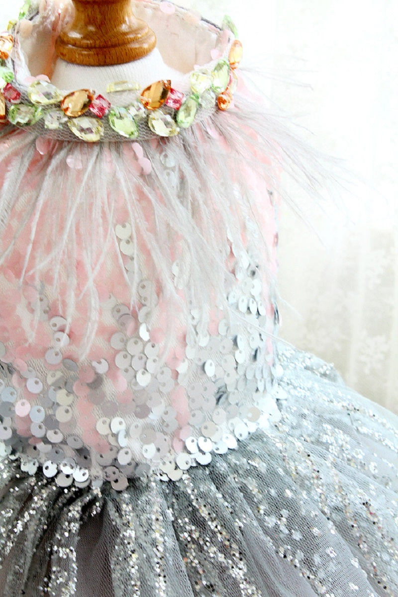 Sequin Feather Dog Princess Dress