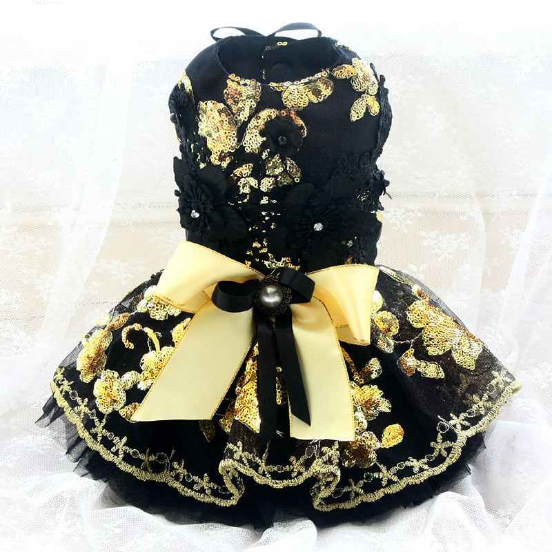 Black and Gold Floral Sequin Tutu Dog Dress
