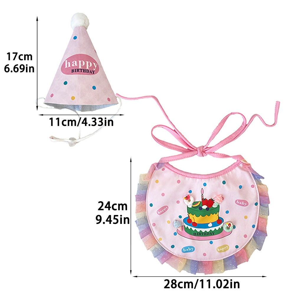 Pink Cake Pet Birthday Hat and Bib Set