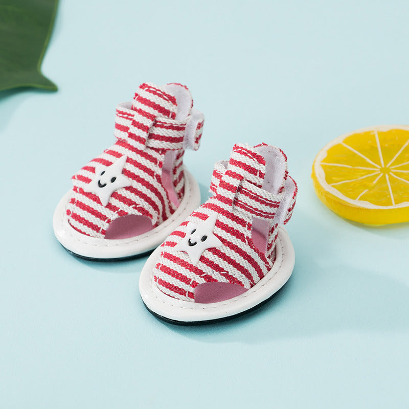 Striped Dog Sandals with Hook-and-Loop Straps