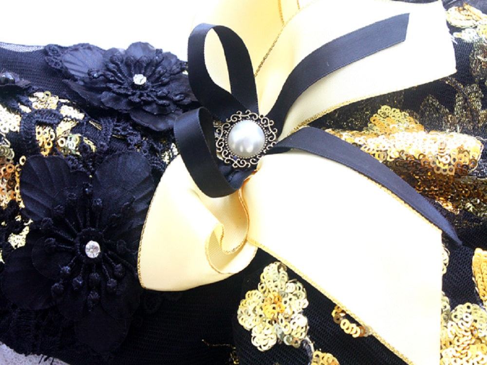 Black and Gold Floral Sequin Tutu Dog Dress