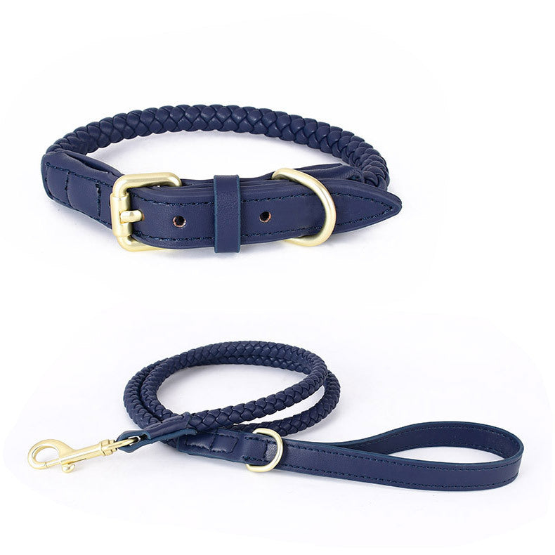 Boutique Braided Leather Dog Collar + Leash Set – Eco-Friendly, Durable, Stylish