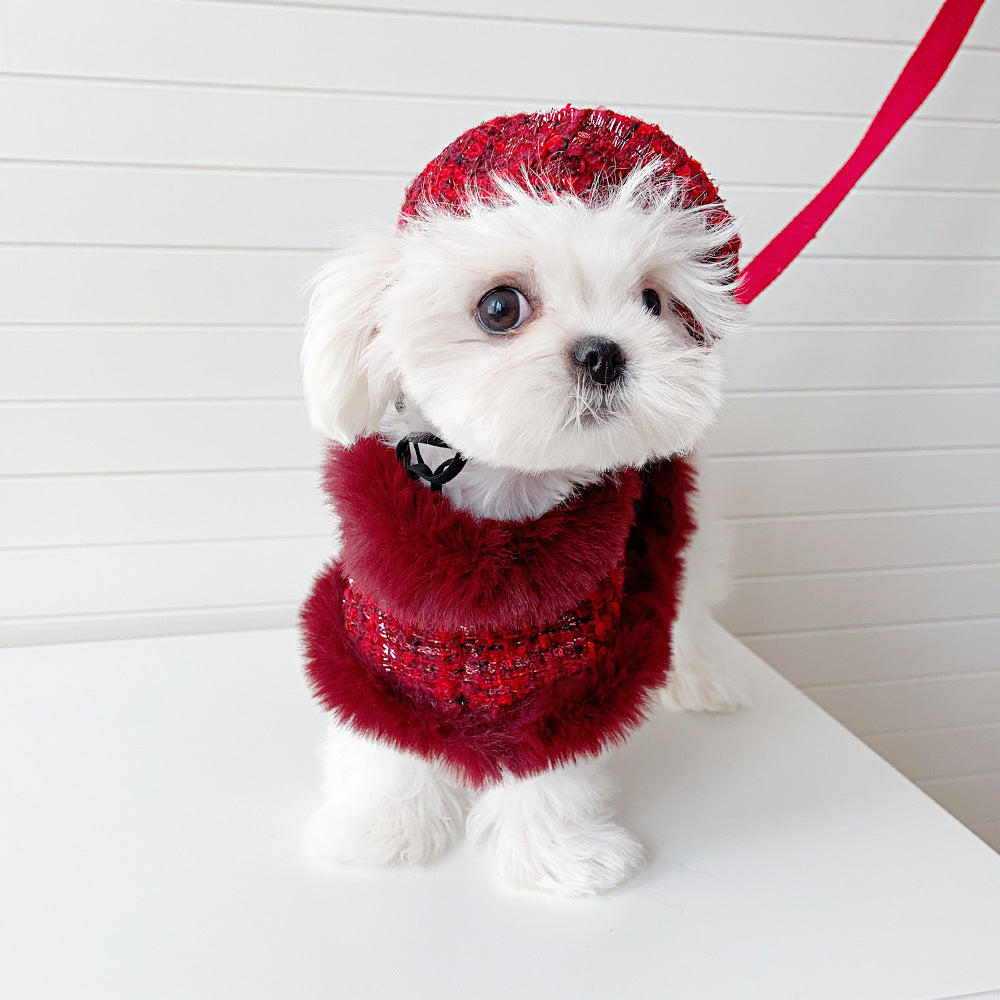 Wine Tweed Dog Cape, Hat and Leash Set