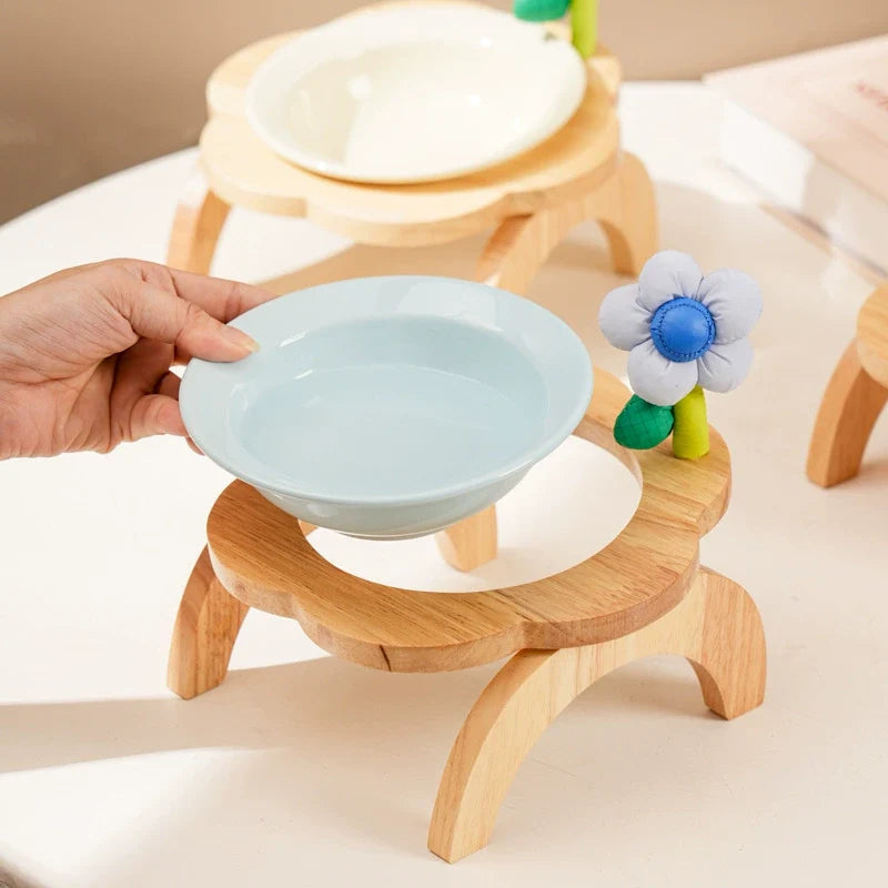 Flower Accent Elevated Ceramic Pet Bowl