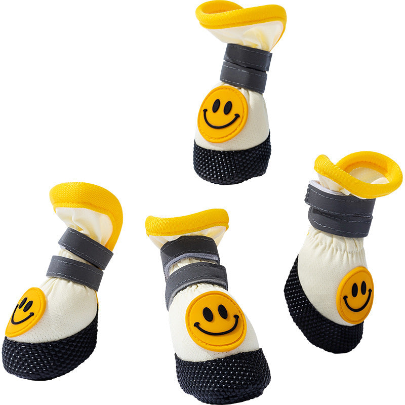 Smiley Dog Shoes with Reflective Straps, Set of 4