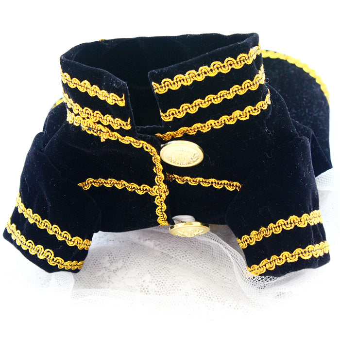 Black Velvet Dog Jacket with Gold Trim