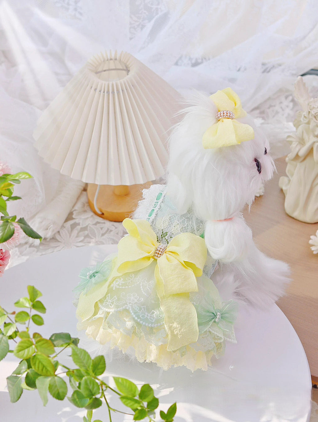 Yellow Lace Bowknot Dog Dress